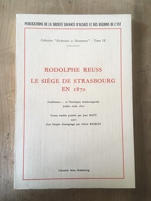 Image du vendeur pour Le sige de Strasbourg en 1870 mis en vente par Librairie des Possibles