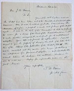 AUTOGRAPH LETTER SIGNED TO JOHN BROWN FRANCIS, ON BEHALF OF THE DEMOCRATIC STATE COMMITTEE, FEBRU...