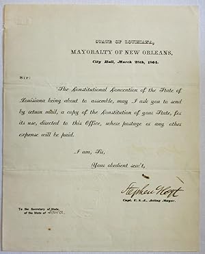 STATE OF LOUISIANA, MAYORALTY OF NEW ORLEANS, CITY HALL, MARCH 28TH, 1864