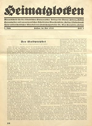 Imagen del vendedor de Der Waldprophet. in: Heimatglocken : Monatsschrift fr die ostbairischen Grenzmarken, Beilage der Donau-Zeitung, 8. Jahrgang, Heft 5 (Mai 1932). a la venta por Archiv Fuenfgiebelhaus