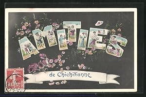 Carte postale Chichilianne, Grusskarte Schriftzug et des fleurs verziert