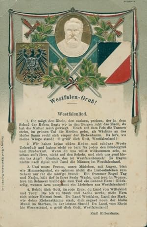 Präge Wappen Lied Ansichtskarte / Postkarte Westfalenlied, Emil Rittershaus, Schwerter