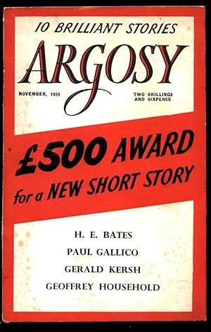 Imagen del vendedor de Argosy | The Short Story Magazine of Complete Stories | Volume XX Number 10 | November, 1959 | Geoffrey Household 'Three of Castile'; H. E. Bates 'The Yellow Crab'; Barry Joynson Cork 'Night Flight'; Joan Aiken 'A Leg Full of Rubies'; Gerald Kersh 'Budaful Pest'; Paul Gallico 'Chef d'Oeuvre'; Mary Stewart 'My Brother Michael (First Part)'. a la venta por Little Stour Books PBFA Member