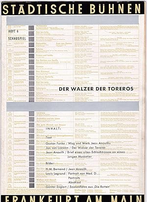 Bild des Verkufers fr Spielzeit 1957/58 Heft 6: Der Walzer der Toreros - Jean Anouilh zum Verkauf von Versandantiquariat Karin Dykes