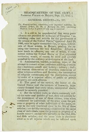 Headquarters of the Army, National Palace of Mexico, Sept. 17, 1847. General Orders - No. 287