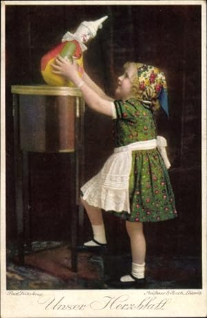 Künstler Ansichtskarte / Postkarte Mädchen und sein Hampelmann