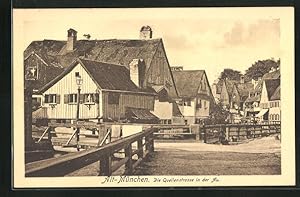 Ansichtskarte München-Au, Die Quellenstrasse im Sonnenschein