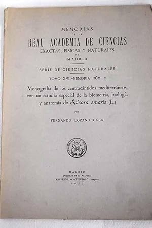 Seller image for Monografa de los centracntidos mediterrneos, con un estudio especial de la biometra, biologa y anatoma de Spicara smaris for sale by Alcan Libros