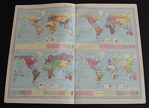 World Maps showing Population, Races, Religions and Principal Languages of Commerce from the 1920...