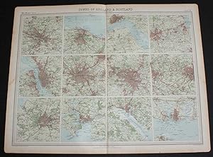 Plans of "Town of England & Scotland" from the 1920 Times Atlas (Plate 26) with Glasgow, Edinburg...