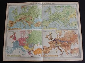 Maps of Europe showing Orography, Vegetation, Ethnography and Population from the 1920 Times Atla...