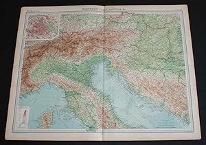 Seller image for Map of "Northern Italy, Austria, etc." from 1920 Times Atlas (Plate 36) including Turin, Milan, Verona, Trieste, Venice, Florence, Ravenna, Bologna, Rome, Munich, Vienna, Budapest, Salzberg, Elba, etc. for sale by Bailgate Books Ltd