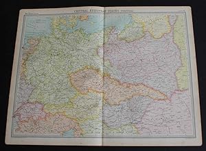 Map of "Central European States" from 1920 Times Atlas (Plate 38) including Germany, Switzerland,...