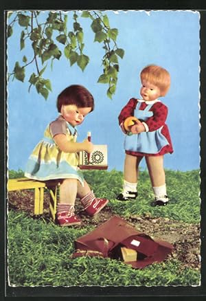 Ansichtskarte Käthe Kruse-Puppen mit Malbuch, Glückwunsch zum Schulanfang