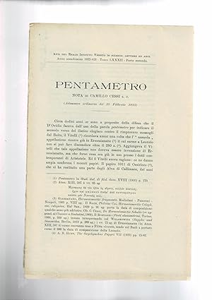 Immagine del venditore per Pentametro. Estratto dagli Atti del Reale Istituto Veneto di scienze lettere e arti del 1922-1923. venduto da Libreria Gull