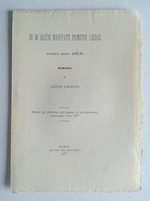 Bild des Verkufers fr Su di alcuni manufatti primitivi laziali scoperti presso Ariccia. Memoria zum Verkauf von Coenobium Libreria antiquaria