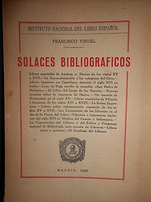 Bild des Verkufers fr Solaces Bibliogrficos. zum Verkauf von Llibreria Antiquria Casals
