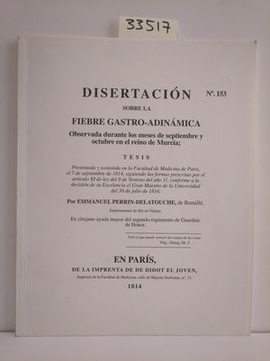 Image du vendeur pour DISERTACION SOBRE LA FIEBRE GASTRO-ADINAMICA mis en vente par Librera Circus