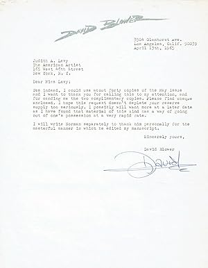 TYPED LETTER TO AMERICAN ARTIST MAGAZINE SIGNED BY CALIFORNIA WATERCOLORIST DAVID BLOWER.