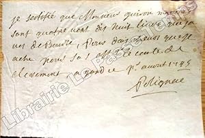 Image du vendeur pour P. A. S. / Pice autographe signe // Billet de Armand XXI, vicomte de Polignac. mis en vente par Jean-Paul TIVILLIER