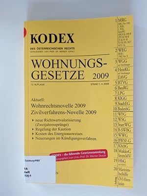 Imagen del vendedor de KODEX Wohnungsgesetze 2009 Wohnrechtsnovelle 2009. Zivilverfahrens-Novelle 2009. a la venta por avelibro OHG