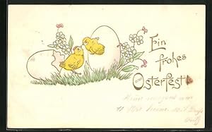 Ansichtskarte Osterküken schlüpfen aus dem Osterei, Ein frohes Osterfest!