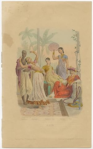 Antique Print of a Brahmin, Rajah, Slave and other Figures by Cortambert (c.1870)