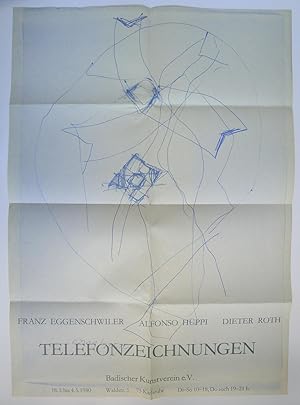 Image du vendeur pour Telefonzeichnungen von Franz Eggenschwiler, Alfonso Hppi, Dieter Roth. Poster. Badischer Kunstverein e. V. 18.3.bis 4.5.1980. mis en vente par Roe and Moore