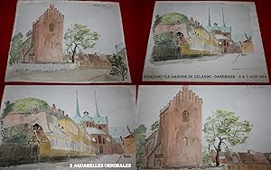 2 Aquarelles Originales Datées 1964, et Situées : Roskilde - Île danoise de Sélande [Seeland] - D...