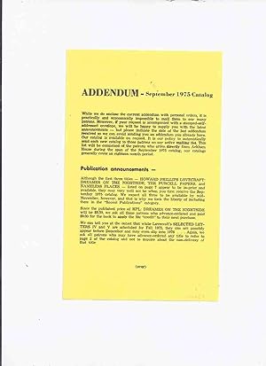 ( MAYS # 66 ) ARKHAM HOUSE Ephemera: Addendum September 1975 Catalog