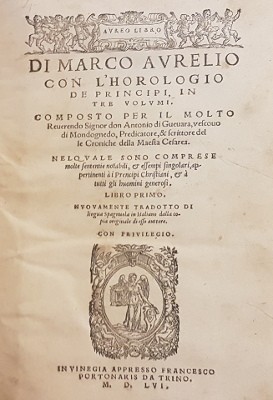 AUREO LIBRO DI MARCO AURELIO CON L'HOROLOGIO DE PRINCIPI, IN TRE VOLUMI