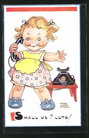 Bild des Verkäufers für Künstler-Ansichtskarte Mabel Lucie Attwell: Kind telefoniert, Vers zum Verkauf von Bartko-Reher