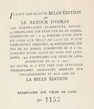 Image du vendeur pour Le retour d'Imray. Suivi d'autres rcits insolites. Exemplaire numrot sur vlin de Lana. Vers 1955 mis en vente par books-livres11.com