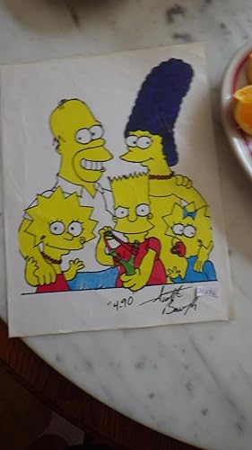 Imagen del vendedor de COLOR COPY DRAWING of Bart Simpsons TV SHOW FAMILY OF 5, ORIGINALLY SIGNED By SCOTT BAUGH DATED 4-90 in black Ink a la venta por Bluff Park Rare Books