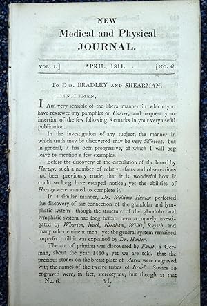 Seller image for New Medical and Physical Journal or Annals of Medicine, Natural History, and Chemistry. April 1811 Vol I. No 6. Dr Denman on Cancer, Mr Park on Inoculation, Sabatier on Tetanus, MacArtney on Luminous Animals. Brunonian System, Index to Whole Vol. Etc. for sale by Tony Hutchinson