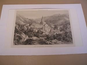 AUVERGNE : PUY-DE-DOME : VUE GENERALE D' ORCIVAL LITHOGRAPHIE