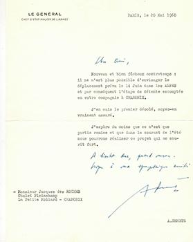Letters from General André Demetz, Chef d'Etat Major de l'Armée to Vincent to Jacques Des Roches,...