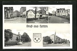 Ansichtskarte Herten, Bahnhof Rathaus und Gymnasium