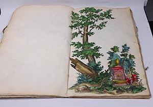 Großformatiges Pergament-Album mit farbigen "cut out" Kupfertafeln - Parkanlagen - exotischen Gärten