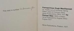 Forward from Hugh MacDiarmid: or, Mostly Out of Scotland, being Fifteen Years of Duncan Glen / Ak...