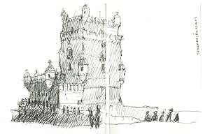 Belem Tower Lisboa Portugal Stunning Sketch Painting Postcard