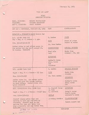 The Gun Hawk (Original shooting schedule for the 1963 film)