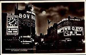 Image du vendeur pour Mondschein Ansichtskarte / Postkarte London City England, Eros Statue and Piccadilly Circus by Night mis en vente par akpool GmbH