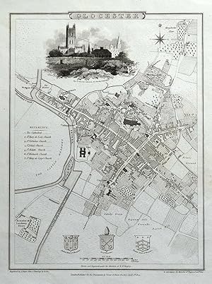 Antique Map GLOUCESTER, ENGLAND Glocester Street Plan, Cole & Roper 1805