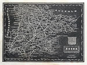 Antique Map ESSEX, Pinnock, white on black original 1834