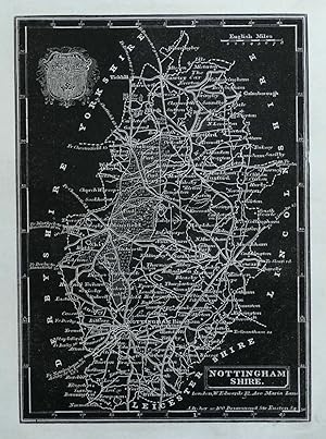 Antique Map NOTTINGHAMSHIRE, Pinnock, white on black original 1834