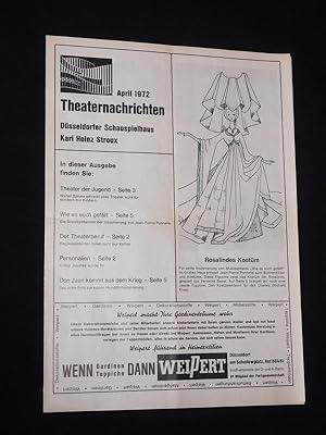 Image du vendeur pour Theaternachrichten des Dsseldorfer Schauspielhauses, April 1972 mis en vente par Fast alles Theater! Antiquariat fr die darstellenden Knste