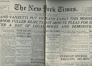Image du vendeur pour A la une - Fac-simil 42- vol.3 -The New York Times vol. LXXVI n25413 Tuesd. aug. 23 1927- Sacco & Vanzetti put to death early this morning; Governor Fuller rejects last-minute pleas for delay after a day of legal moves & domonstrations. mis en vente par Le-Livre
