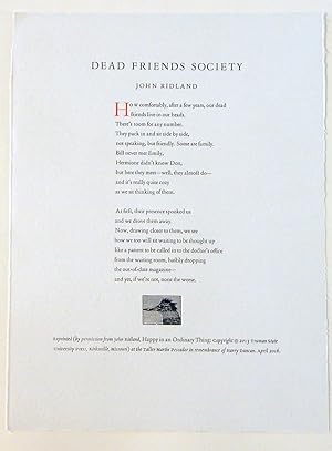 Bild des Verkufers fr Dead Friends Society zum Verkauf von Thorn Books, ABAA
