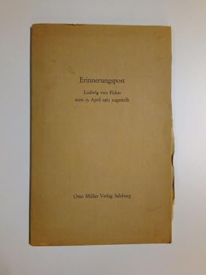 Seller image for Erinnerungspost Ludwig von Ficker zum 13. April 1965 zugestellt for sale by Antiquariat Smock